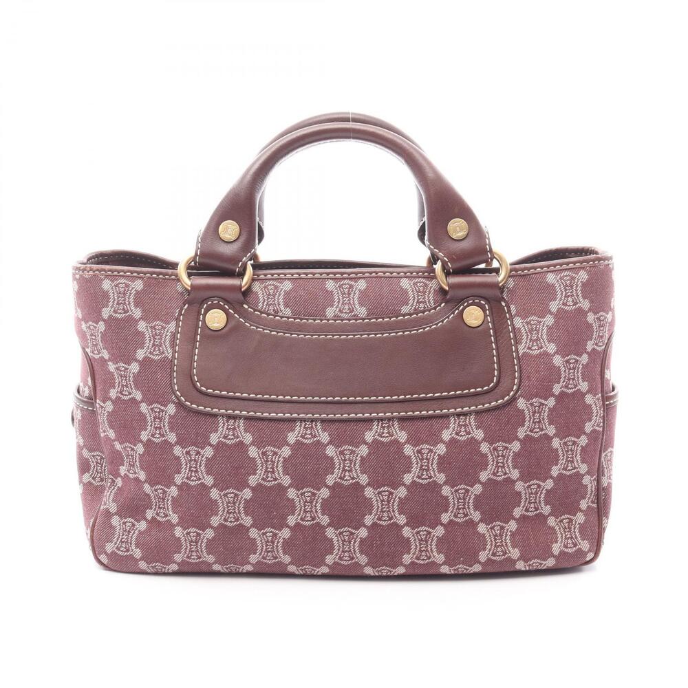 Celine Boogie Bag Macadam Handbag Denim Leather Bordeaux Red